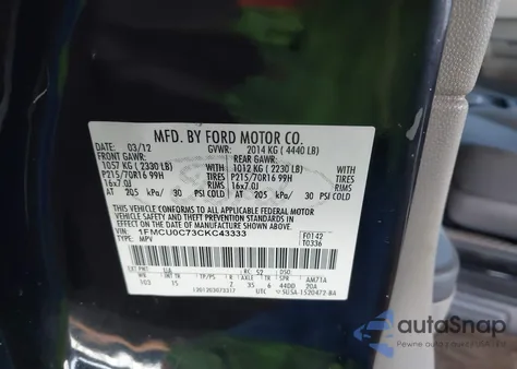 2012 Ford Escape Xls from USA, damaged, VIN 1FMCU0C73CKC43333